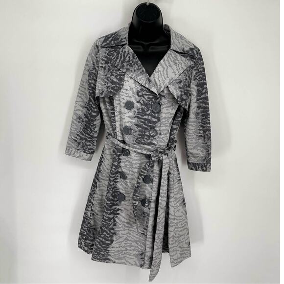 VERTIGO PARIS Snake Print Trench Coat Folded Neckline XS 3/4 Sleeve Gray, Black - Picture 1 of 12